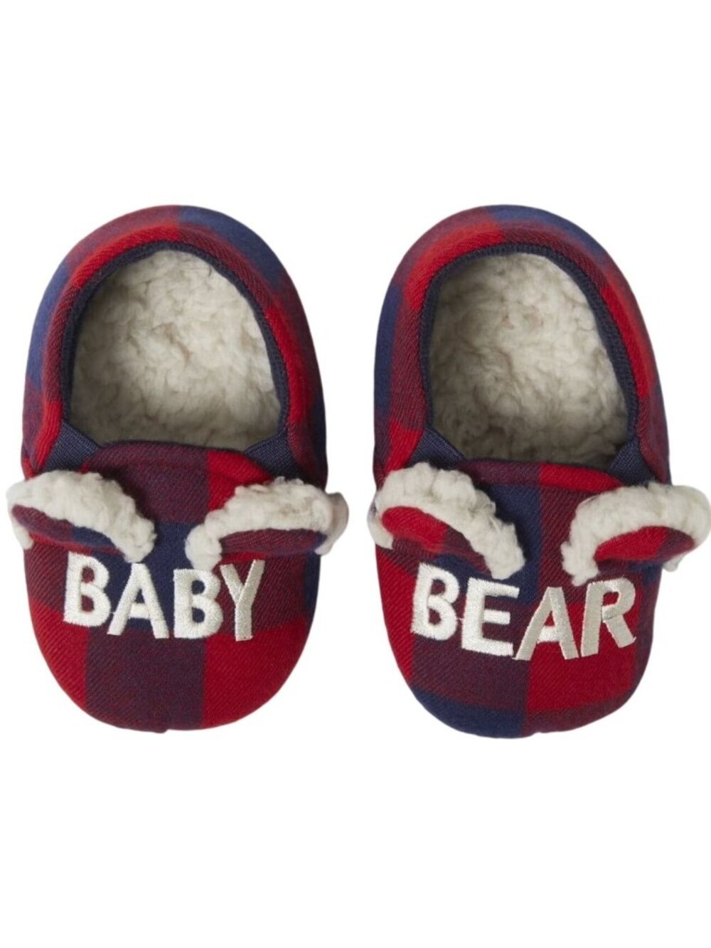Dearfoams Cozy Comfort Baby Size 1-2 Slippers Baby Bear Plaid Flannel Lining
